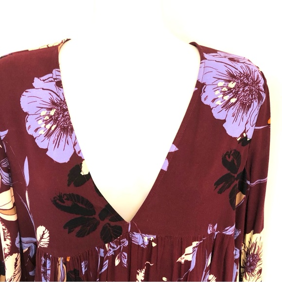 FREE PEOPLE Bella Floral Maroon Babydoll Tunic Top - Picture 3 of 9